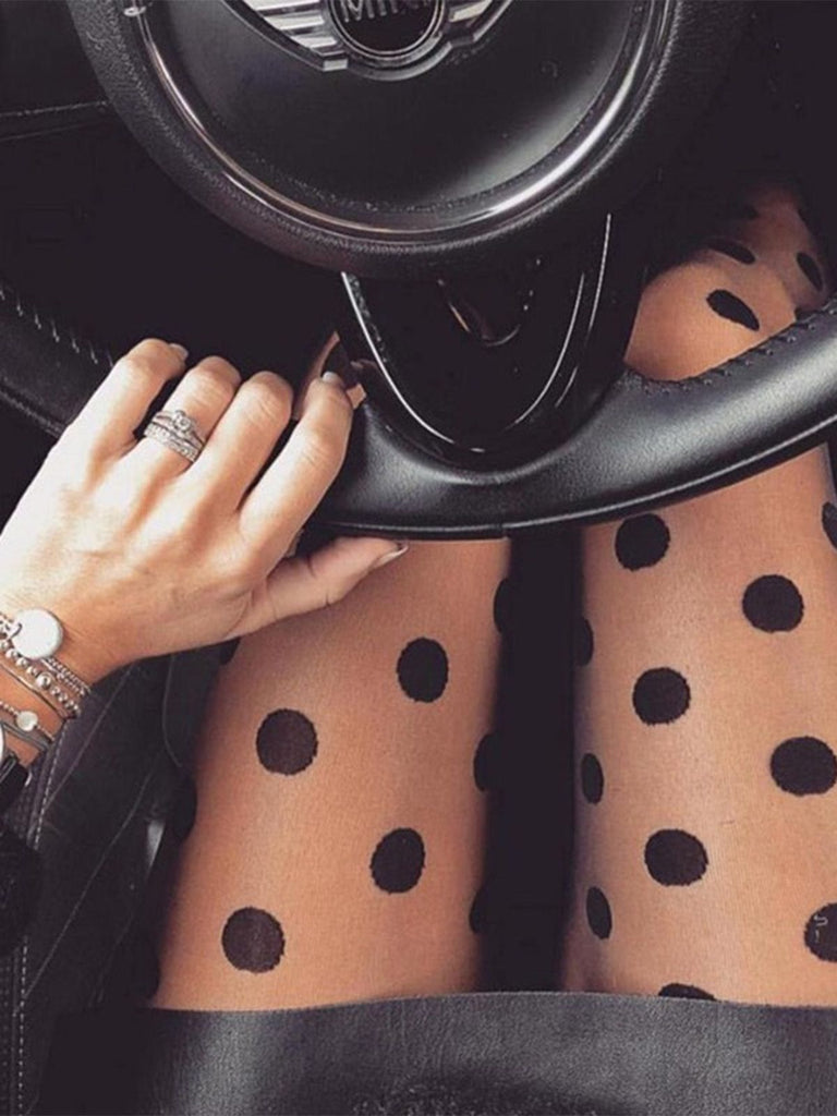 Black 1950s Polka Dot Vintage Stockings - vintage fashion, retro style, classic black