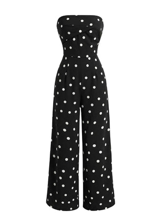 Black 1950s Polka Dot Strapless Wide Leg Jumpsuit - vintage romper, retro jumpsuit for vintage lovers