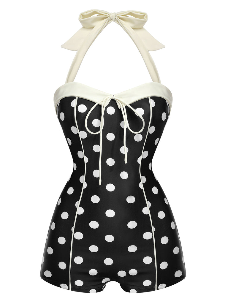 Black 1950s Polka Dots Halter Swimsuit: timeless style reimagined
