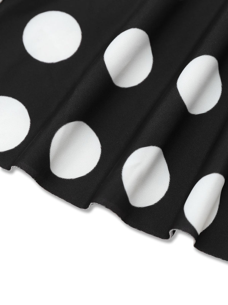 This Black 1950s Polka Dots One-Piece Swim Dress wraps her in 1950s elegance, one twirl at a time