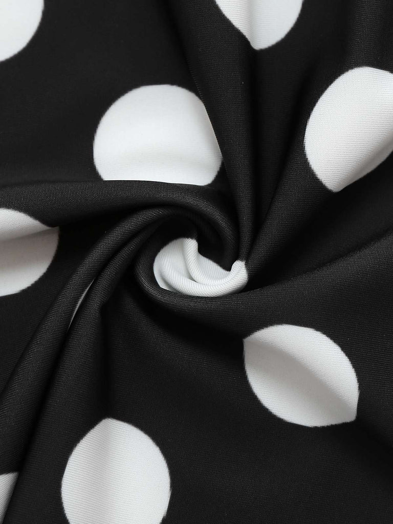 Black 1950s Polka Dots One-Piece Swim Dress — the kind of 1950s dress that makes strangers smile