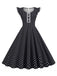 She slips into this Black 1950s Polka Dots Ruffles Dress and suddenly it's a 1950s daydream