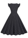 This Black 1950s Polka Dots Ruffles Dress wraps her in 1950s elegance, one twirl at a time