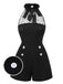 Black 1950s Polka Dots Sheer Neck Romper, vintage romper, retro jumpsuit - perfect for women who love vintage and retro fashion