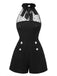 Black 1950s Polka Dots Sheer Neck Romper, vintage romper, retro jumpsuit - perfect for women who love vintage and retro fashion