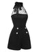 Black 1950s Polka Dots Sheer Neck Romper, vintage romper, retro jumpsuit - perfect for women who love vintage and retro fashion