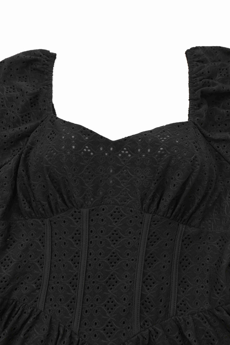 Women's Fit and Flare Puff Sleeve Corset Mini Dress in Black