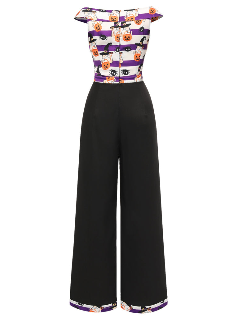 Black 1950s Pumpkin Off Shoulder Patchwork Jumpsuit, vintage romper, retro jumpsuit - perfect for women who love vintage and retro fashion
