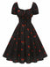 [Pre-Sale] Black 1950s Raspberry V-Neck Halter Midi Dress - vintage dress, retro fashion, rockabilly, pin-up fashion for vintage lovers