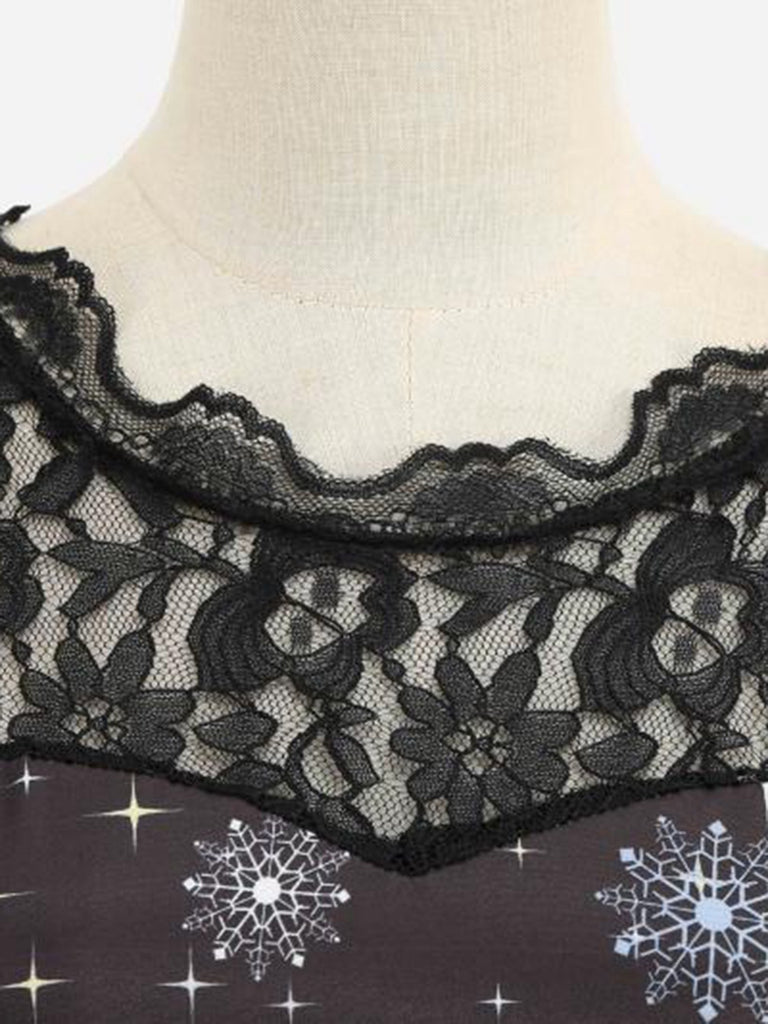 Black 1950s Santa Claus Lace Patchwork Dress — the kind of 1950s dress that makes strangers smile