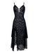 Black 1950s Sheer Floral Lace Deep-V Slit Nightgown - vintage nightgown, retro sleepwear, classic black