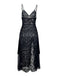 Black 1950s Sheer Floral Lace Deep-V Slit Nightgown - vintage nightgown, retro sleepwear, classic black