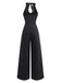 Black 1950s Sleeveless Pinstripe Halter Button Wide Leg Jumpsuit, vintage romper, retro jumpsuit - perfect for women who love vintage and retro fashion