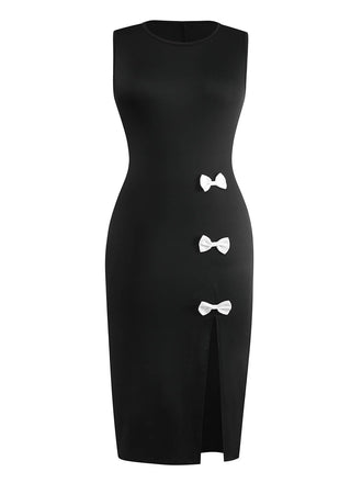 Black 1950s Sleeveless Side-Bow-Slit Maxi Dress - vintage dress, retro fashion, rockabilly