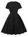 Black 1950s Solid 3D Rose Lapel Swing Dress - vintage dress, retro fashion, rockabilly