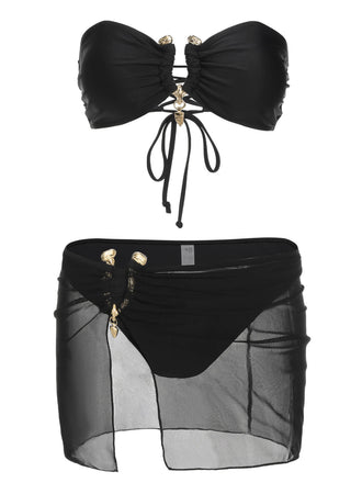 Black 1950s Solid Bikini Set With Skirt, vintage skirt, retro style - perfect for women who love vintage and retro fashion
