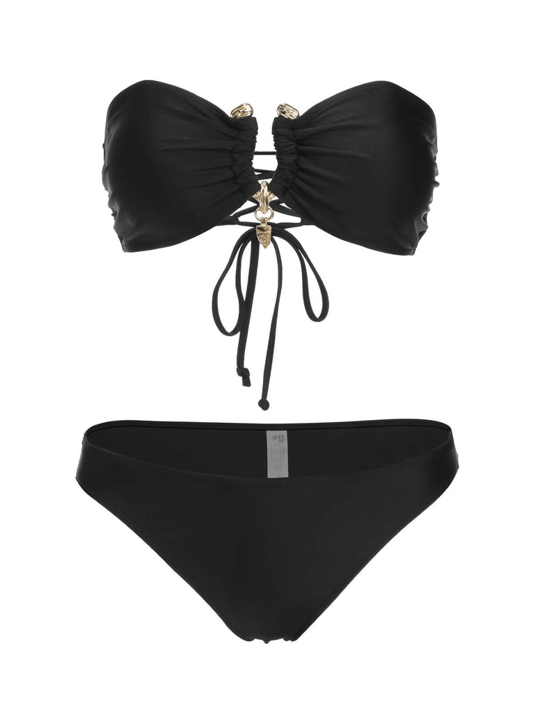 Black 1950s Solid Bikini Set With Skirt, vintage skirt, retro style - perfect for women who love vintage and retro fashion