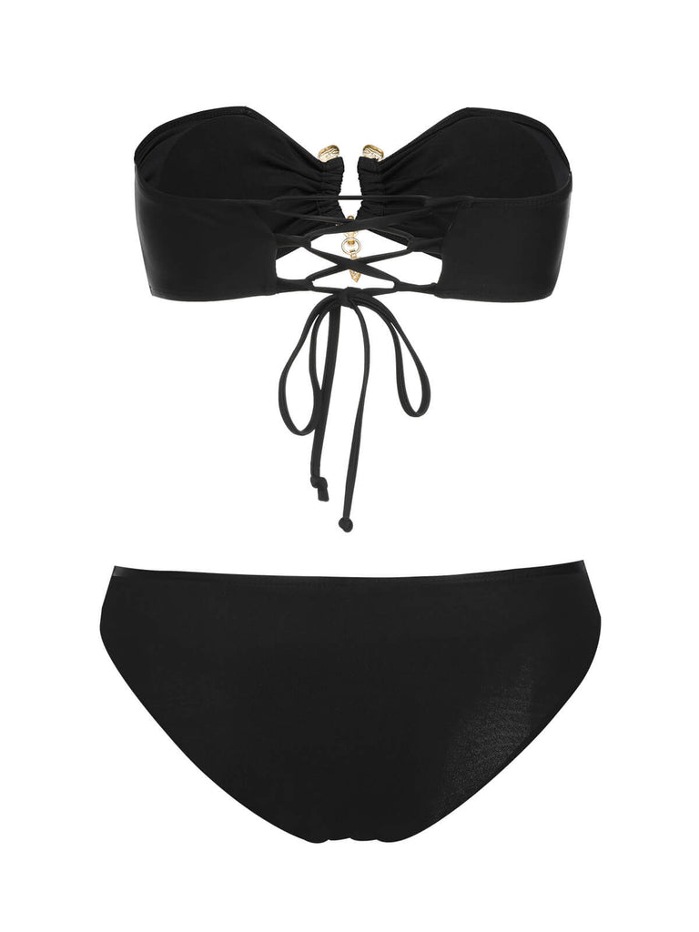 Black 1950s Solid Bikini Set With Skirt, vintage skirt, retro style - perfect for women who love vintage and retro fashion