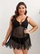 Black 1950s Solid Bohemian Lace Tankini Set - vintage fashion, retro style, classic black