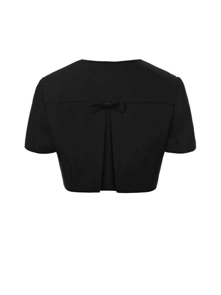 Black 1950s Solid Bow Short Jacket — 1950s style that speaks before she does