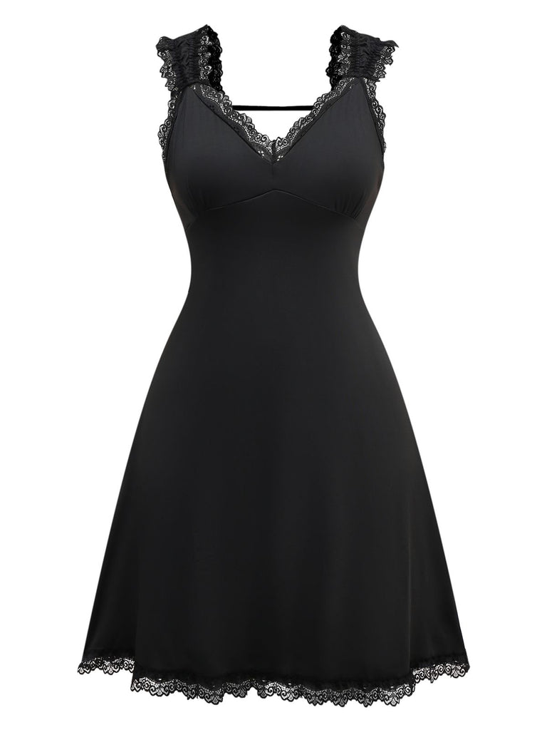 Black Solid Butterfly Backless Nightdress Goth Mini Sleepwear