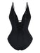 Black 1950s Solid Deep V Tummy Control One-Piece Swimsuit: beautiful vintage swimwear, retro swimsuit, pin-up style with timeless appeal