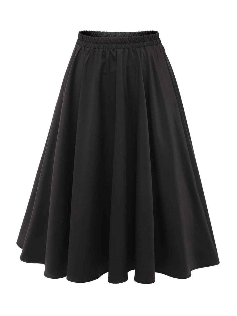 Black 1950s Solid Elastic Waist Pleated Skirt: timeless style reimagined