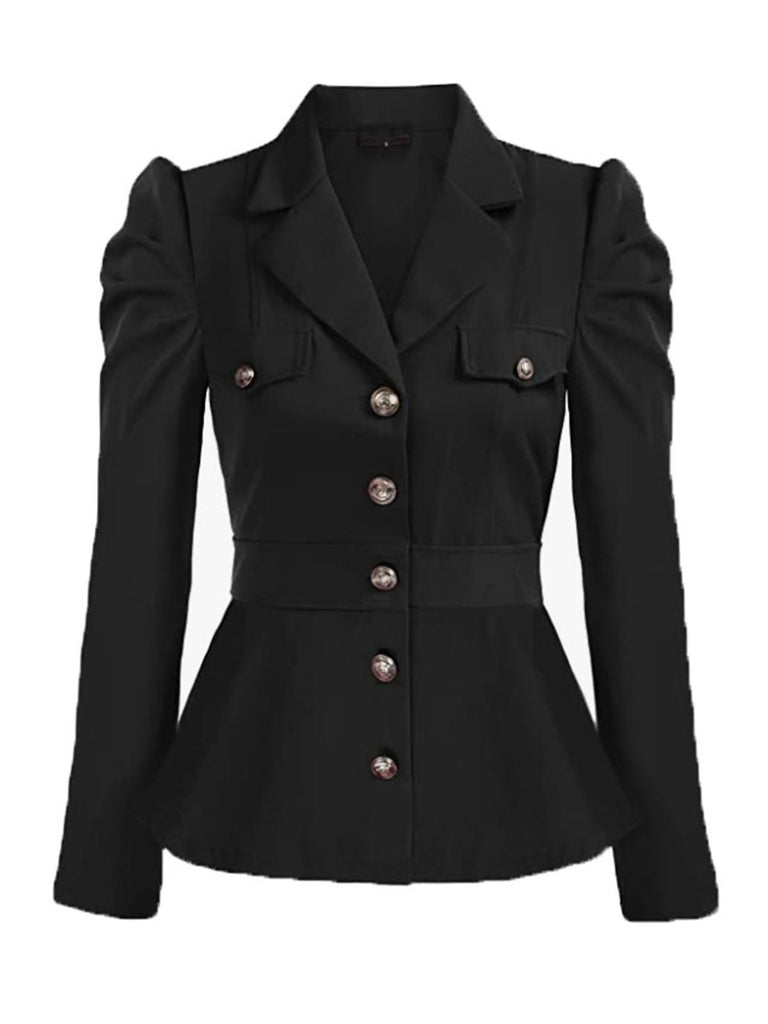 Black 1950s Solid Gigot Sleeves Blazer: timeless style reimagined