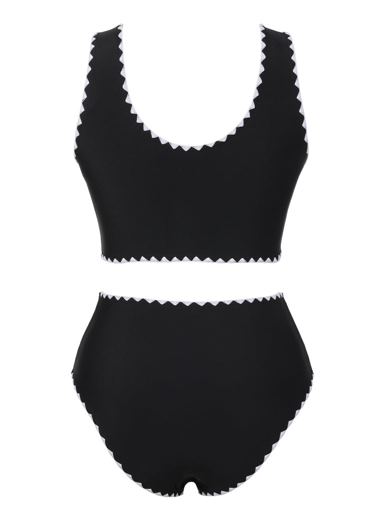 Black 1950s Solid Jagged Edge Swimsuit, vintage swimsuit, pin-up swimwear - perfect for women who love vintage and retro fashion