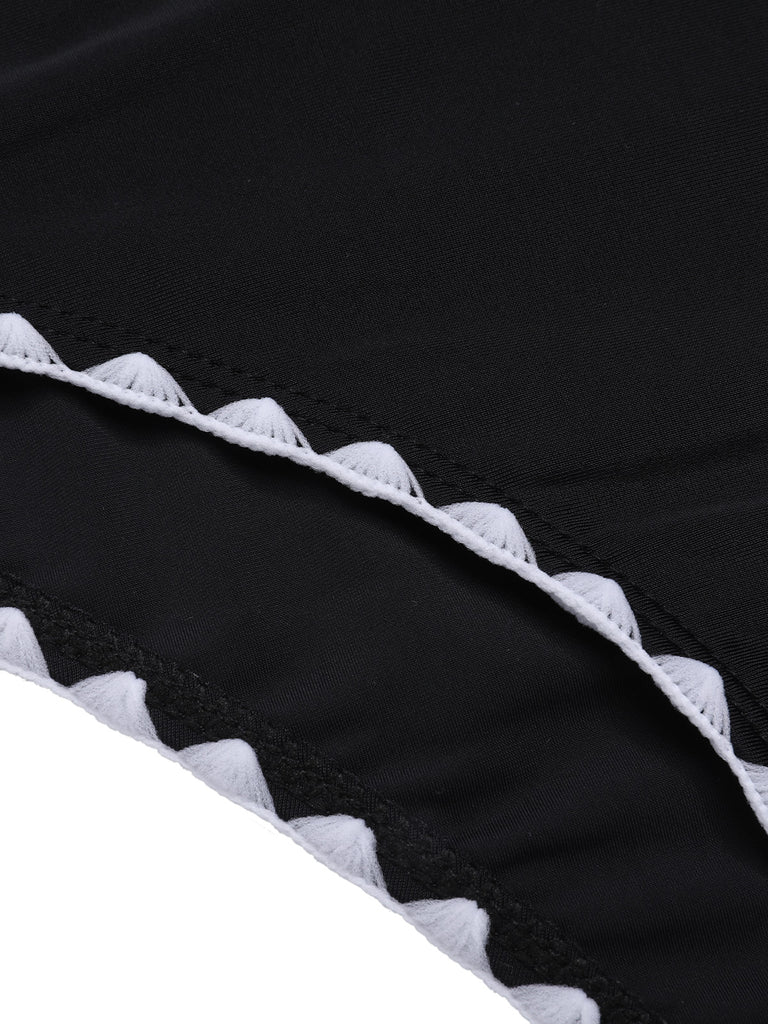 Black 1950s Solid Jagged Edge Swimsuit, vintage swimsuit, pin-up swimwear - perfect for women who love vintage and retro fashion