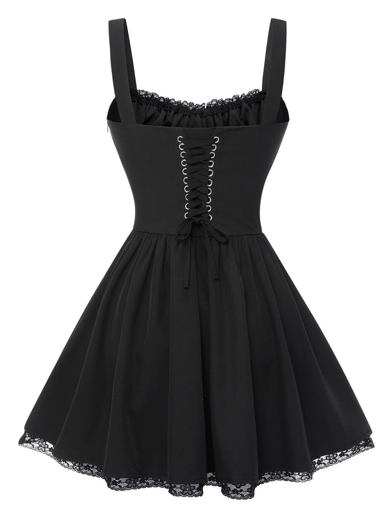 Retro Stage Black Bow-detail Pleated A-Line Corset Mini Dress Retro Stage Black Bow-detail Pleated A-Line Corset Mini Dress