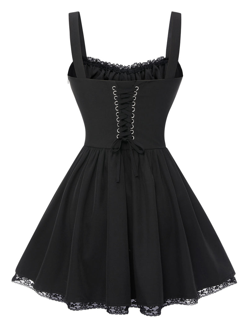 Retro Stage Black Bow-detail Pleated A-Line Corset Mini Dress