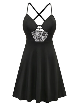 Black 1950s Solid Lace Strappy Nightdress - vintage dress, retro fashion, rockabilly