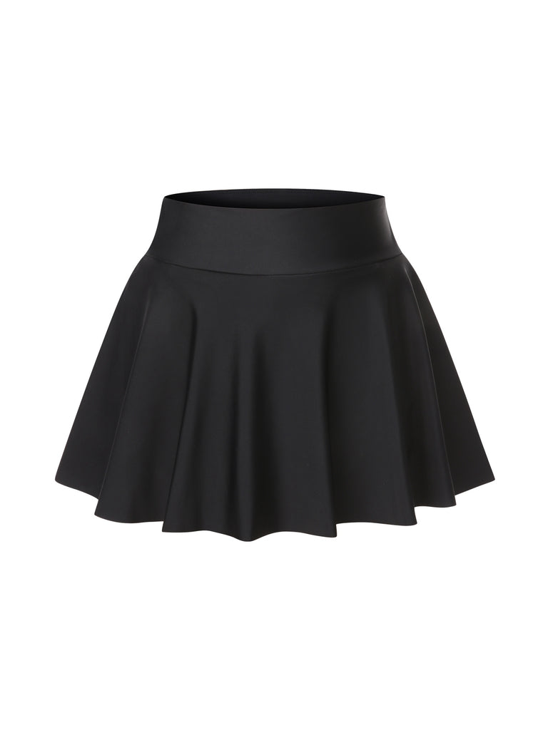 She's wearing Black 1950s Solid Pocket Shorts Swim Skirt and the whole beach remembers the 1950s