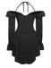Black 1950s Solid Ruffle Off-Shoulder Romper, vintage romper, retro jumpsuit - perfect for women who love vintage and retro fashion