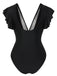 Black 1950s Solid Ruffle Sleeve One-Piece Swimsuit, vintage swimsuit, pin-up swimwear - perfect for women who love vintage and retro fashion