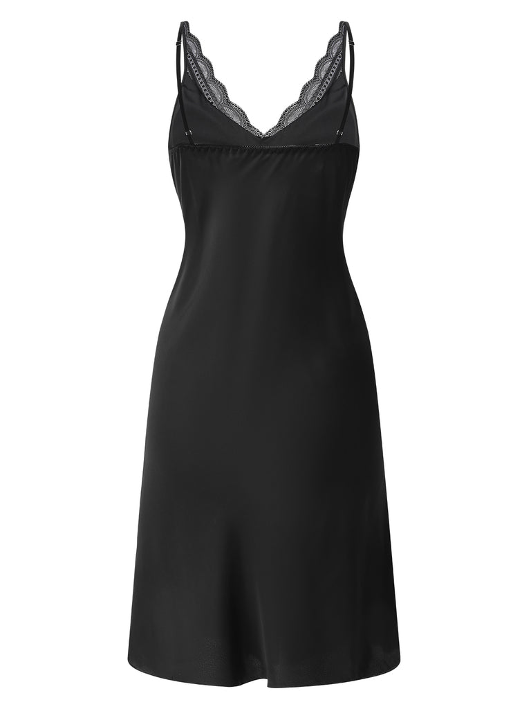 Black 1950s Solid V-Neck Lace Nightgown, vintage fashion, retro style - perfect for women who love vintage and retro fashion