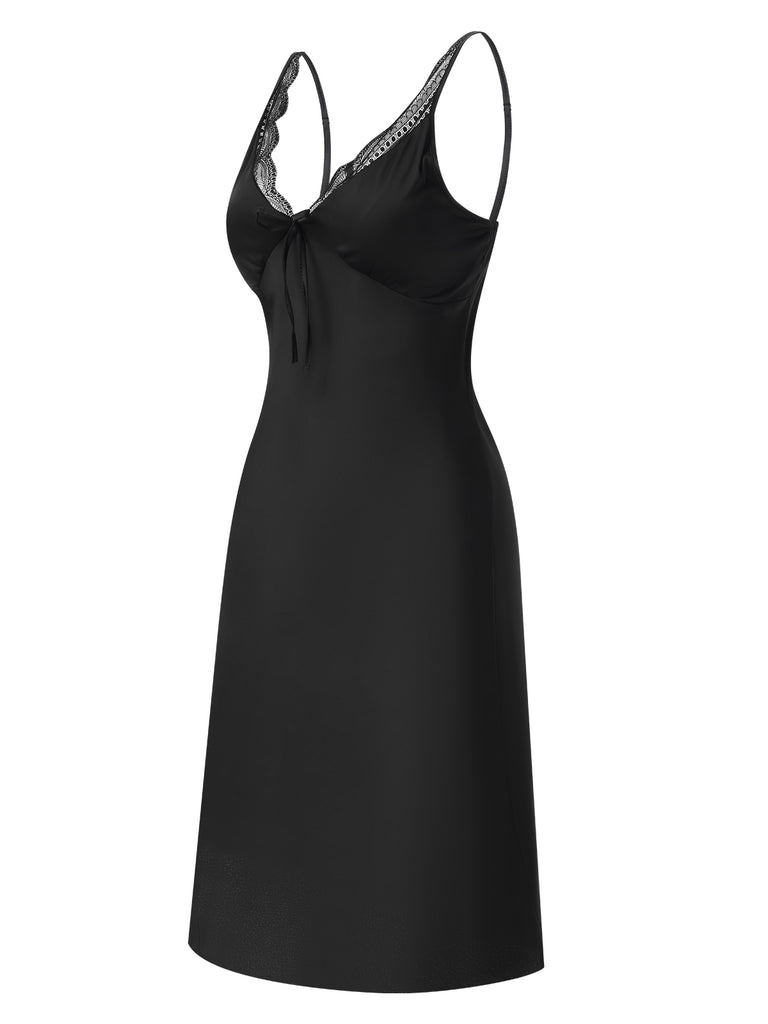 Black 1950s Solid V-Neck Lace Nightgown, vintage fashion, retro style - perfect for women who love vintage and retro fashion
