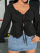 Black 1950s Solid V-Neck Lace-Up Blouse — 1950s elegance she can wear anywhere