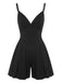 She finds her 1950s story in this Black 1950s Solid V-Neck Spaghetti Straps Romper