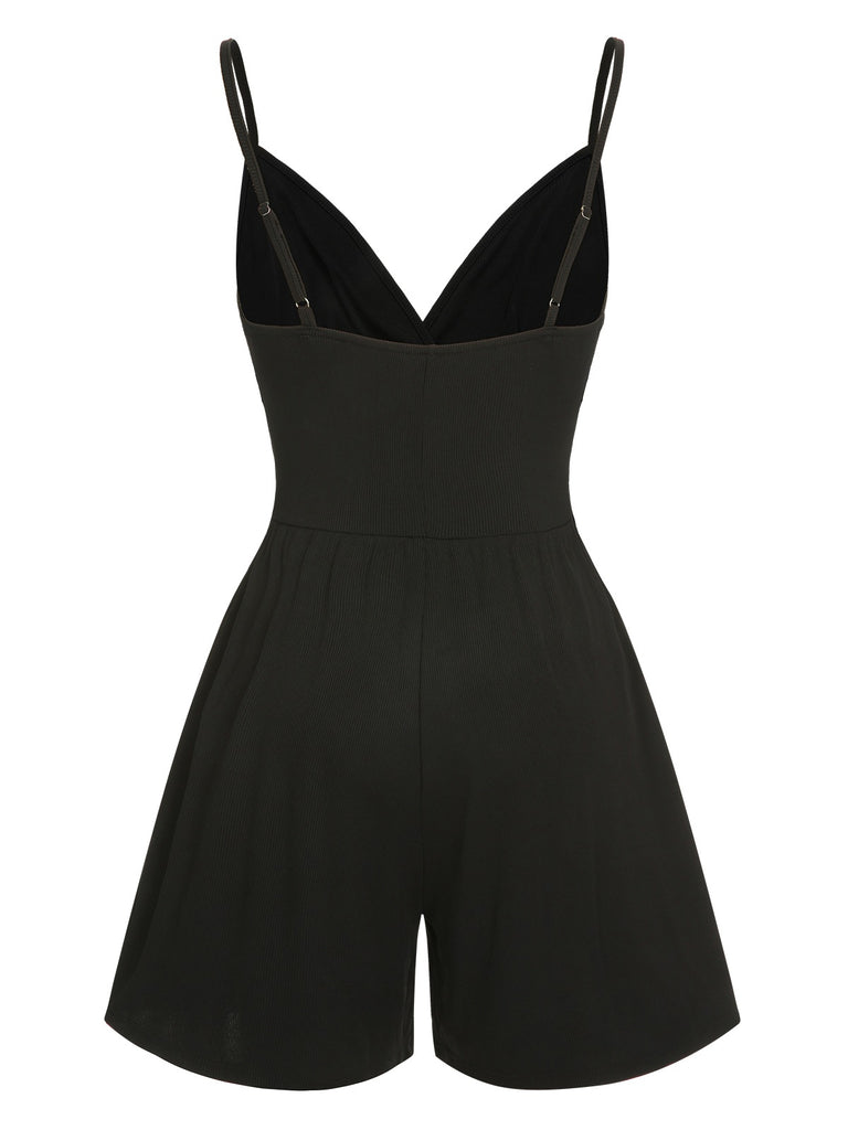 Black 1950s Solid V-Neck Spaghetti Straps Romper, vintage romper, retro jumpsuit - perfect for women who love vintage and retro fashion