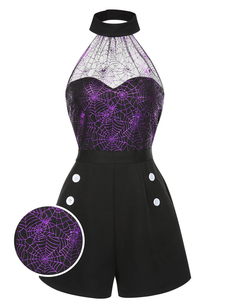 Black 1950s Spiderweb Laser Mesh Halter Romper, vintage romper, retro jumpsuit - perfect for women who love vintage and retro fashion