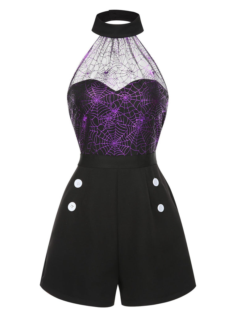 Black 1950s Spiderweb Laser Mesh Halter Romper, vintage romper, retro jumpsuit - perfect for women who love vintage and retro fashion