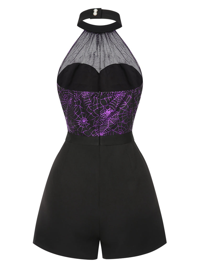Black 1950s Spiderweb Laser Mesh Halter Romper, vintage romper, retro jumpsuit - perfect for women who love vintage and retro fashion