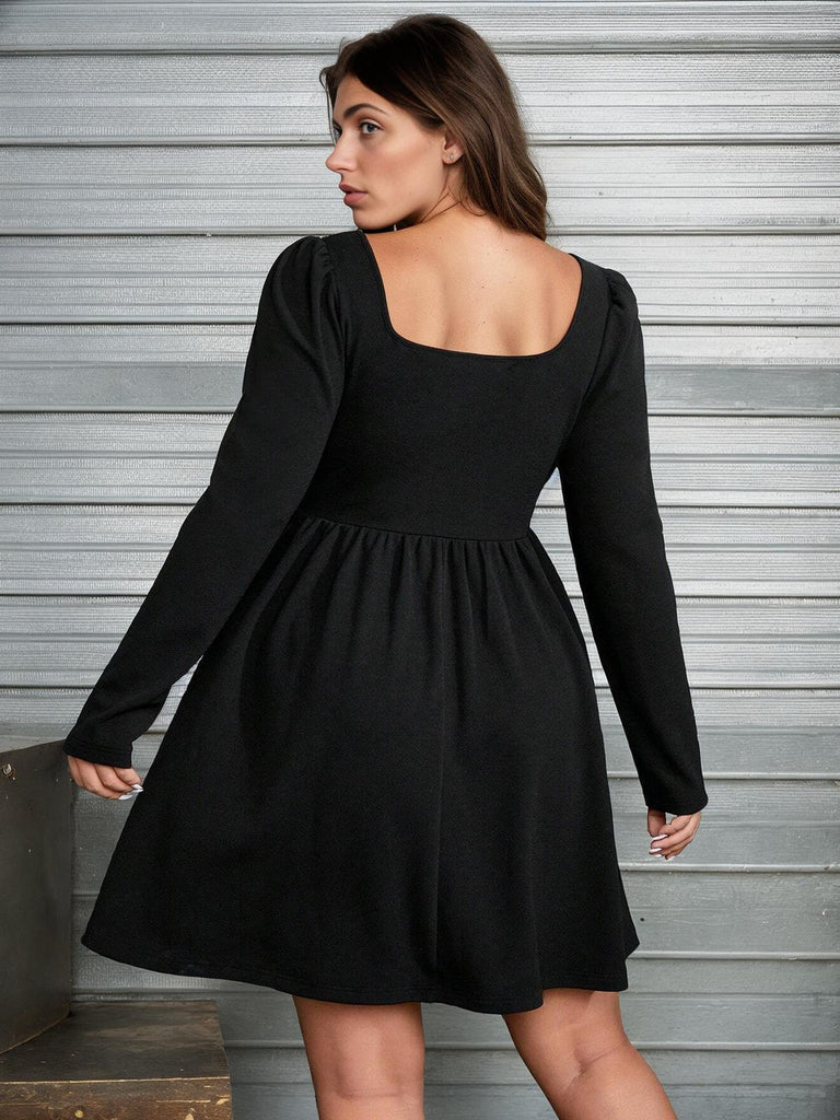 Black 1950s Square Neck Solid Dress — the kind of 1950s dress that makes strangers smile