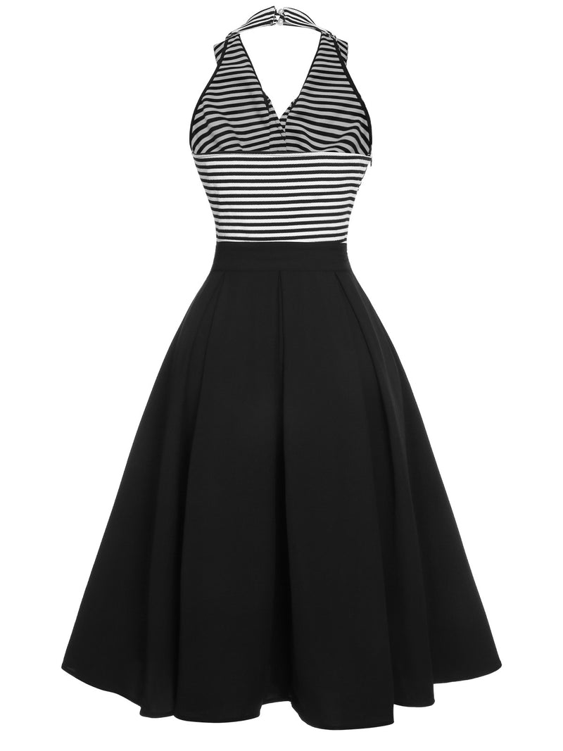 black 1950s butterfly patchwork vintage dress Stripe Lapel Halter Pink Satin A-Line Wedding