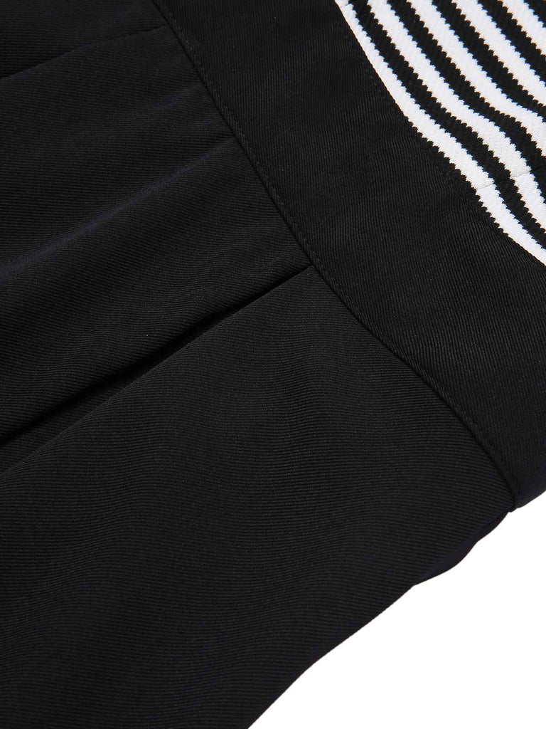 Black 1950s Stripe Lapel Halter Patchwork Dress — vintage elegance for the modern woman