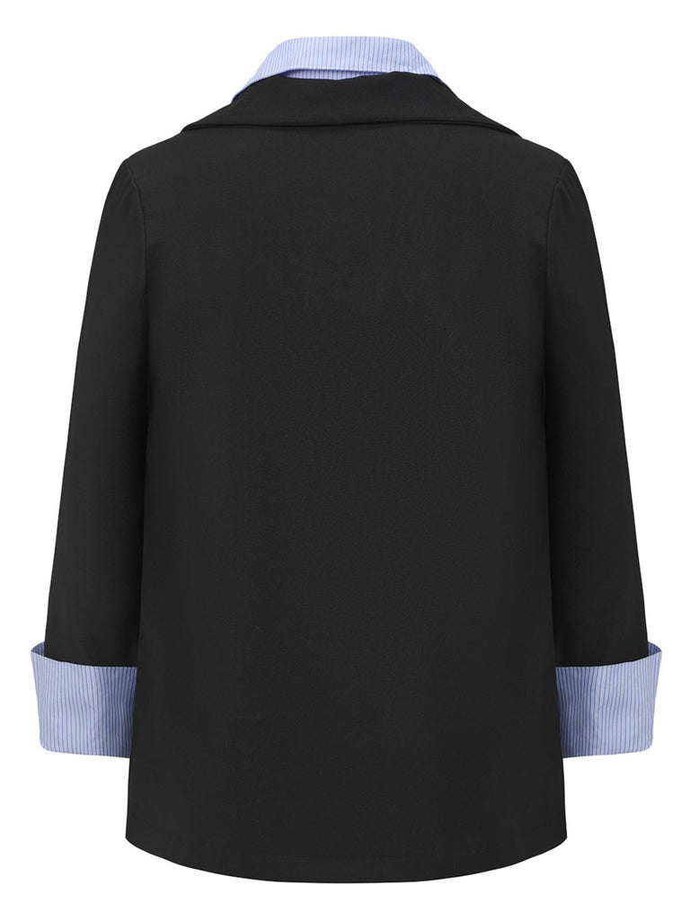 Black 1950s Striped Lapel Faux Two-Piece Blazer - vintage fashion, retro style, classic black