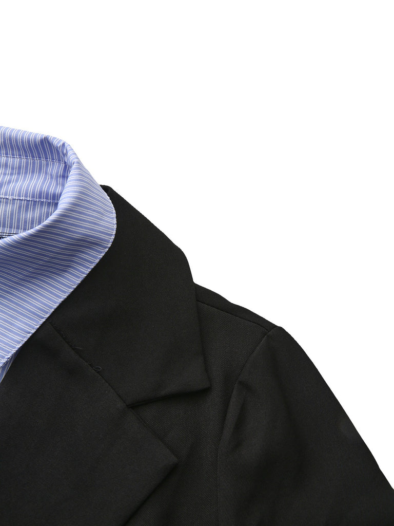 Black 1950s Striped Lapel Faux Two-Piece Blazer - vintage fashion, retro style, classic black