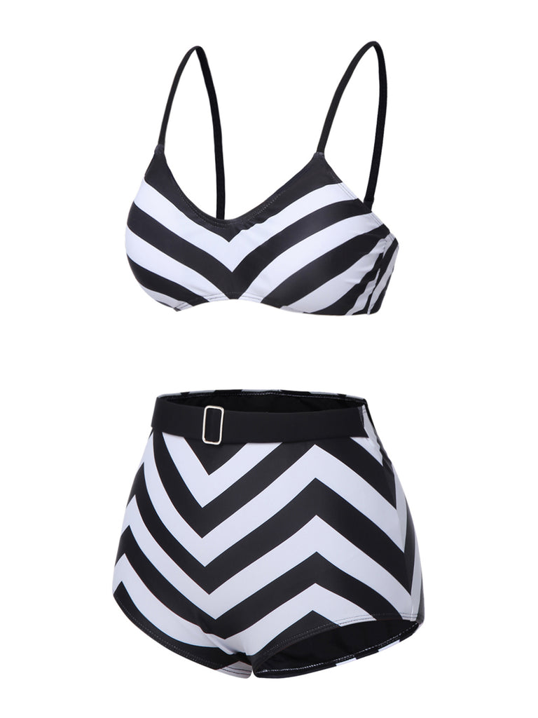 Black 1950s Striped Spaghetti Strap Swimsuit — because 1950s glamour never goes out of style